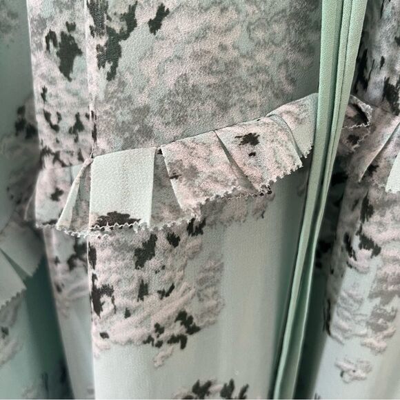 Massimo Dutti Mint Green Floral Ruffle Tiered Neck Sleeveless Maxi Dress - Picture 11 of 11